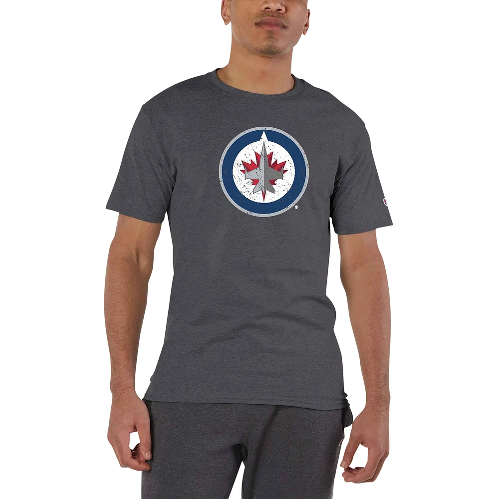 Men's Champion Charcoal Winnipeg Jets Distressed Jersey T-Shirt