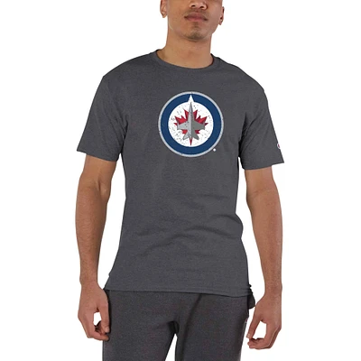 Men's Champion Charcoal Winnipeg Jets Distressed Jersey T-Shirt