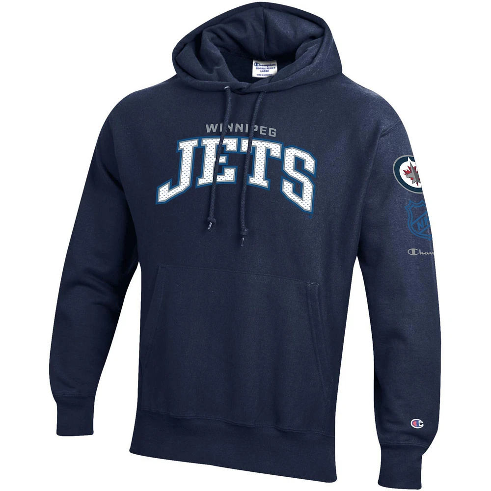 Men's Champion Navy Winnipeg Jets Reverse Weave - Pullover Hoodie