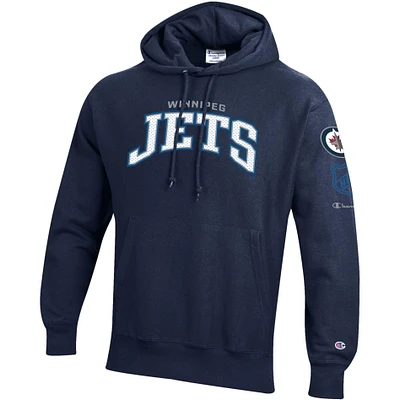 Men's Champion Navy Winnipeg Jets Reverse Weave - Pullover Hoodie