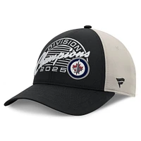 Men's Fanatics Black Winnipeg Jets 2025 Central Division Champions Locker Room Structured Adjustable Hat