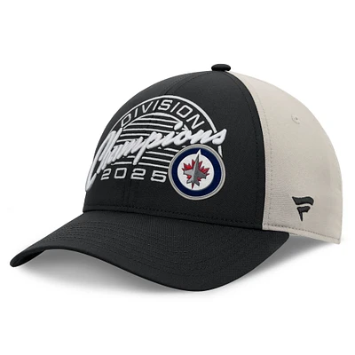 Men's Fanatics Black Winnipeg Jets 2025 Central Division Champions Locker Room Structured Adjustable Hat