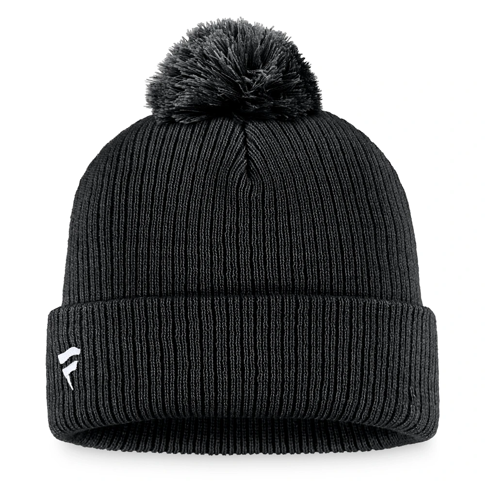 Bonnet en tricot à revers avec logo principal noir des Jets de Winnipeg de marque Fanatics pour hommes avec pompon