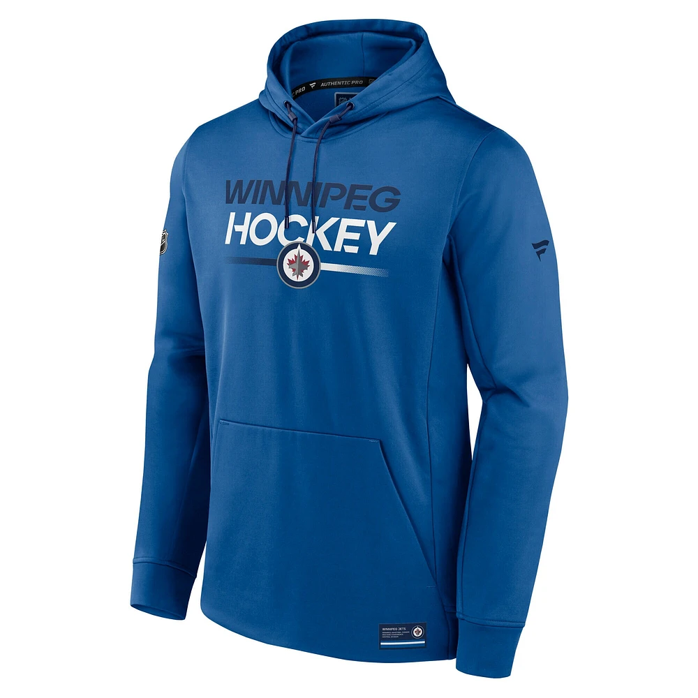 Sweat à capuche en molleton authentique bleu Fanatics des Jets de Winnipeg pour homme