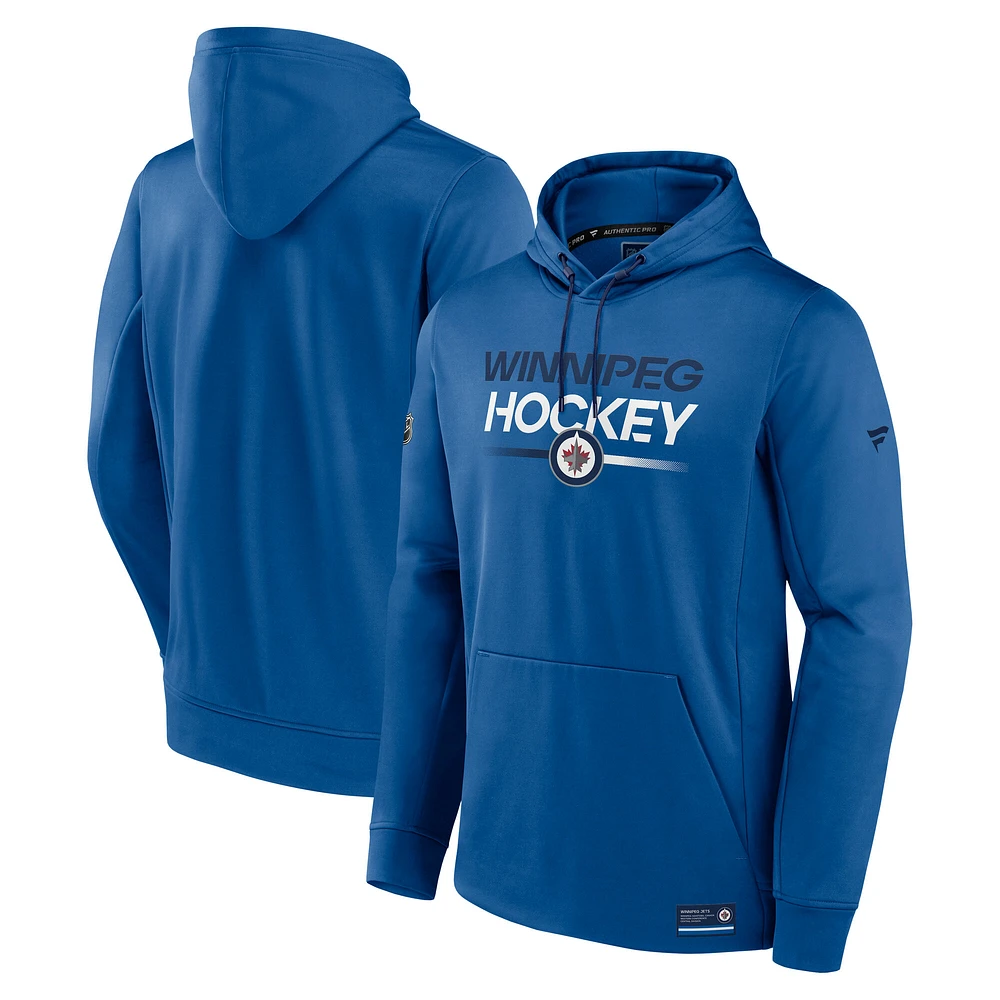 Sweat à capuche en molleton authentique bleu Fanatics des Jets de Winnipeg pour homme