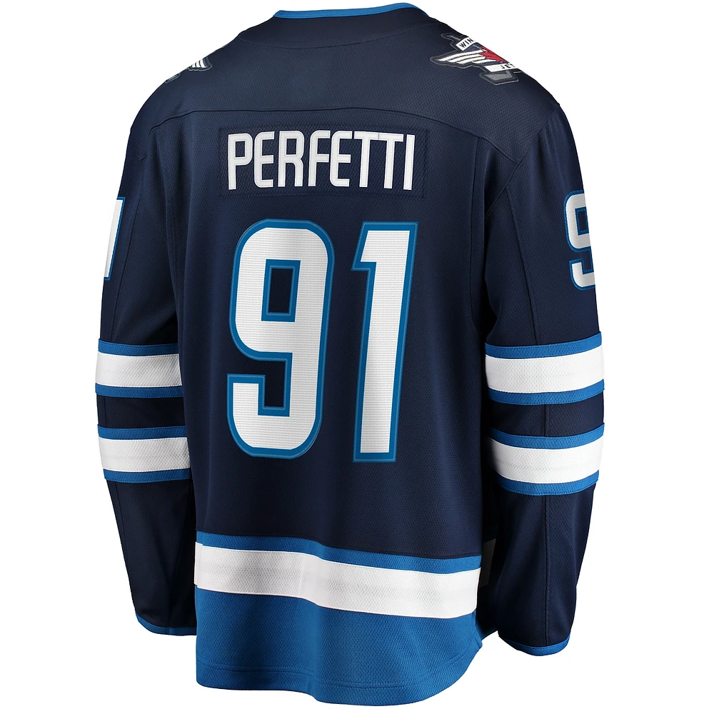 Joueur échappé à domicile des Jets de Winnipeg la marine Fanatics Cole Perfetti pour hommes - Maillot