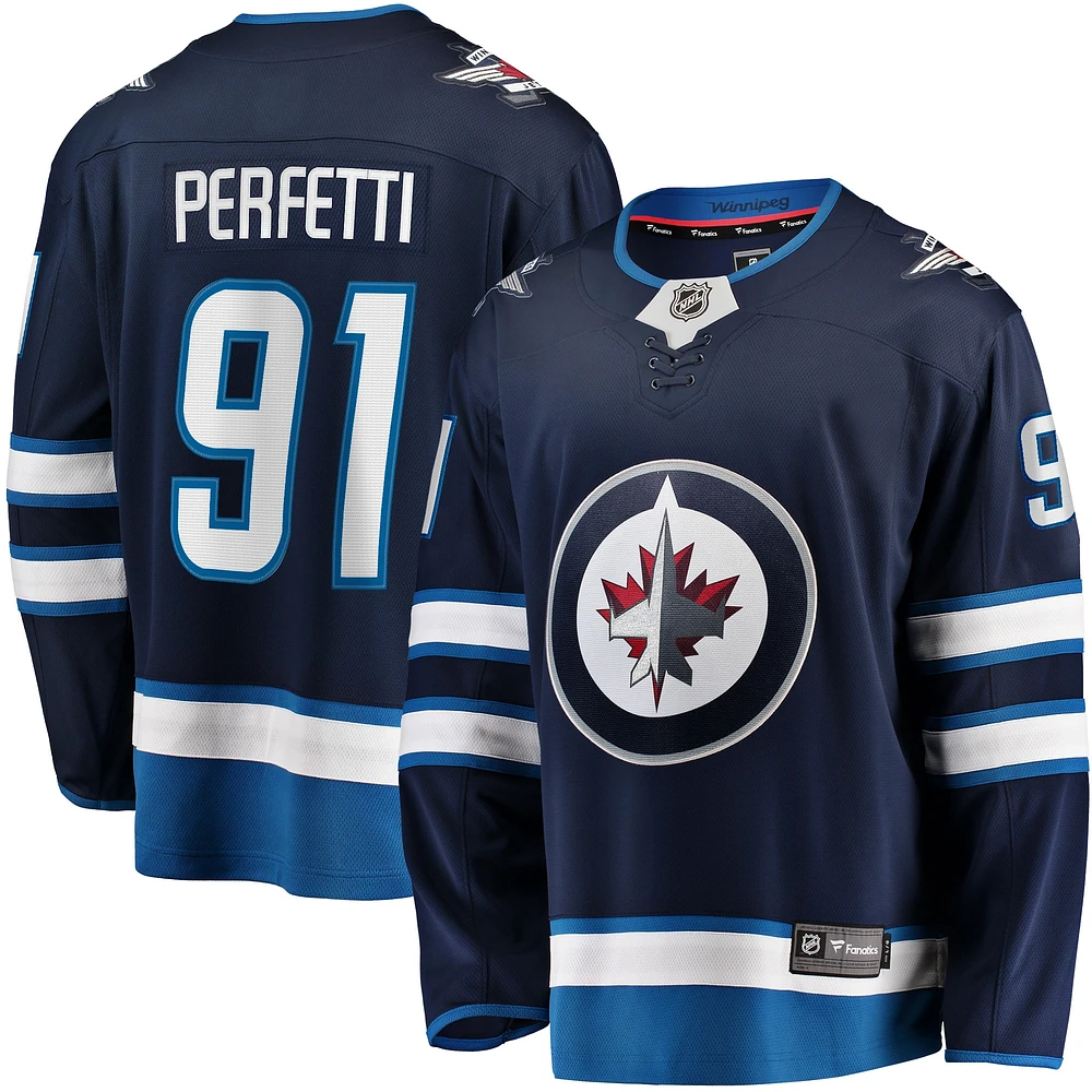 Joueur échappé à domicile des Jets de Winnipeg la marine Fanatics Cole Perfetti pour hommes - Maillot