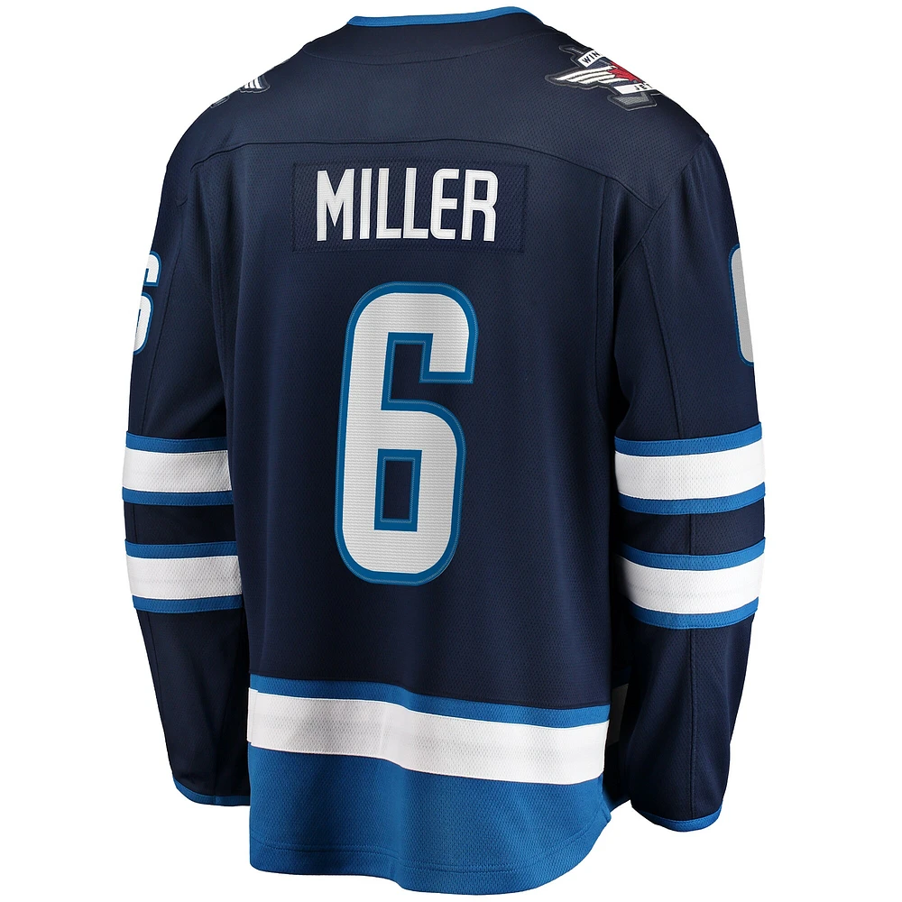 Fanatics pour hommes Colin Miller bleu marine Jets de Winnipeg domicile Premier maillot joueur échappé