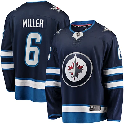 Fanatics pour hommes Colin Miller bleu marine Jets de Winnipeg domicile Premier maillot joueur échappé