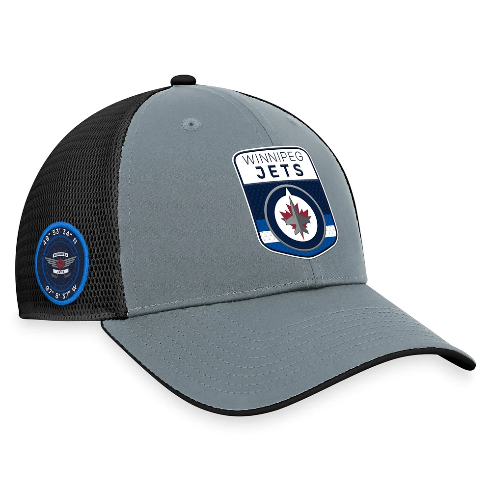 Casquette réglable Fanatics gris/noir Winnipeg Jets Authentic Pro Home Ice Trucker pour hommes