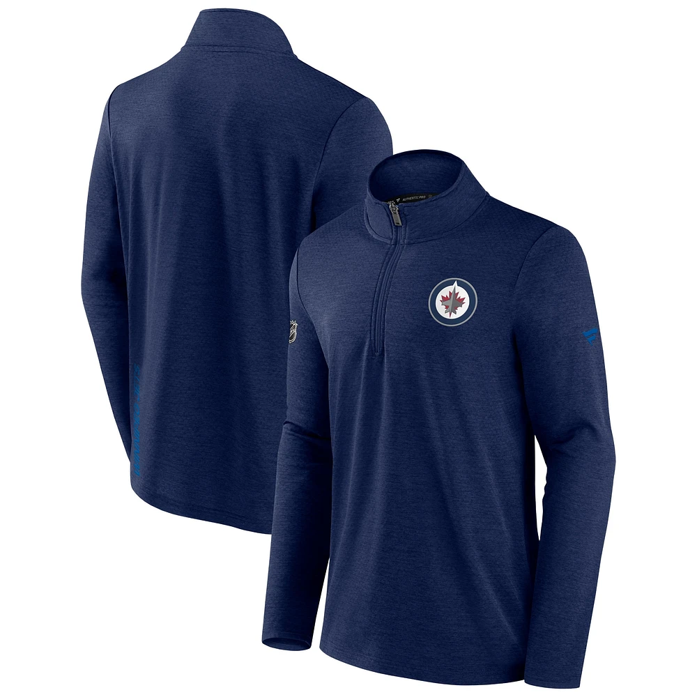 Fanatics Heather Navy Winnipeg Jets 2022 Authentic Pro Fleece pour hommes - Veste à quart de zip