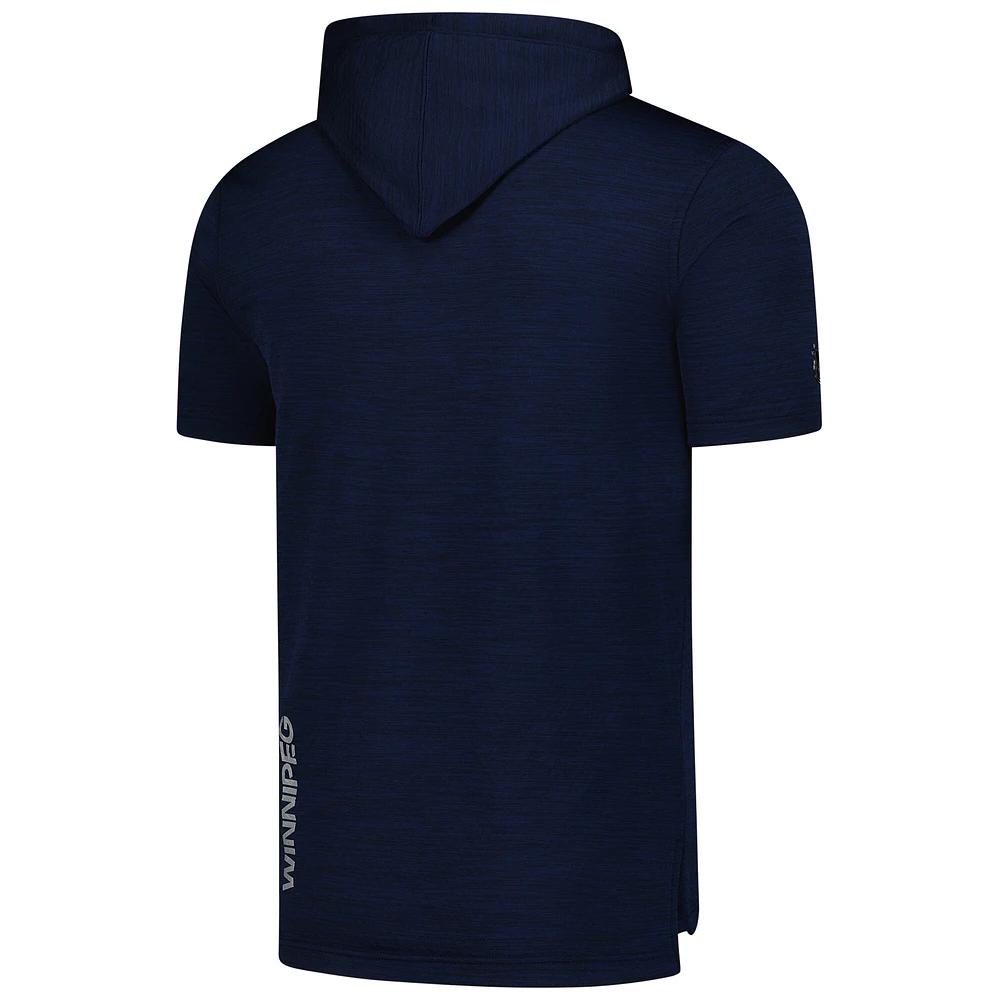 Sweat à capuche manches courtes Authentic Pro pour homme, bleu marine chiné, des Jets de Winnipeg