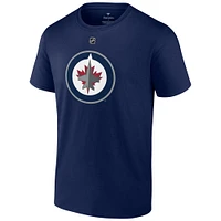 T-shirt Fanatics Kyle Connor bleu marine avec logo authentique des Jets de Winnipeg et nom numéro Stack