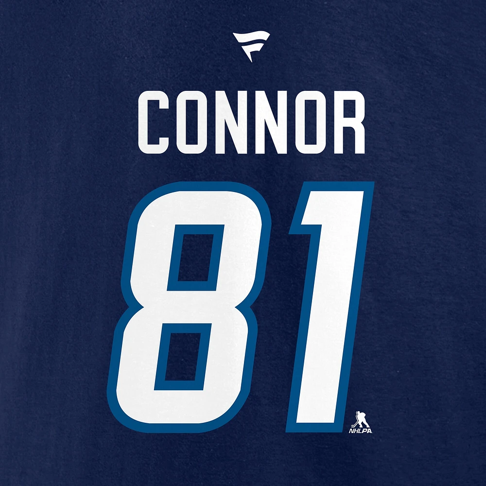 T-shirt Fanatics Kyle Connor bleu marine avec logo authentique des Jets de Winnipeg et nom numéro Stack