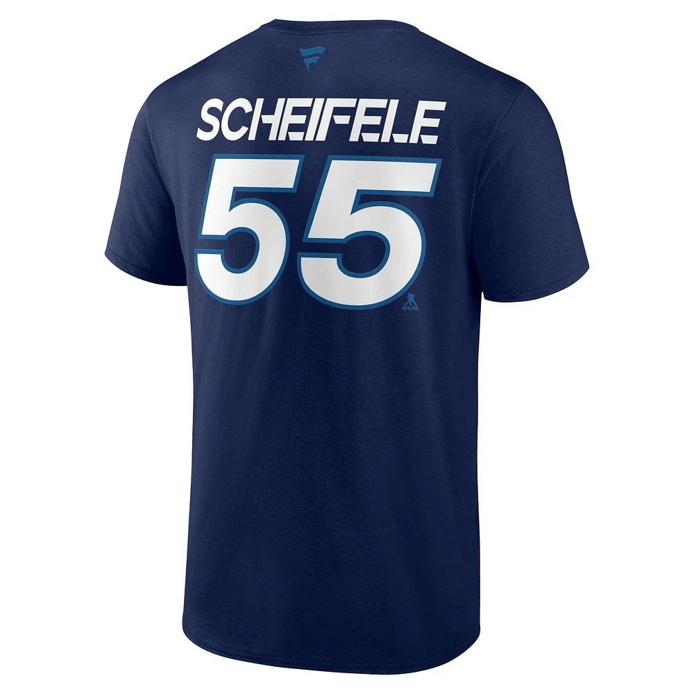 T-shirt avec nom et numéro Fanatics Mark Scheifele pour hommes, bleu marine, Winnipeg Jets Authentic Pro Prime