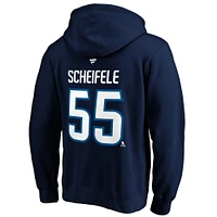 Men's Fanatics Mark Scheifele Navy Winnipeg Jets - Authentic Stack Name & Number Fitted Pullover Hoodie