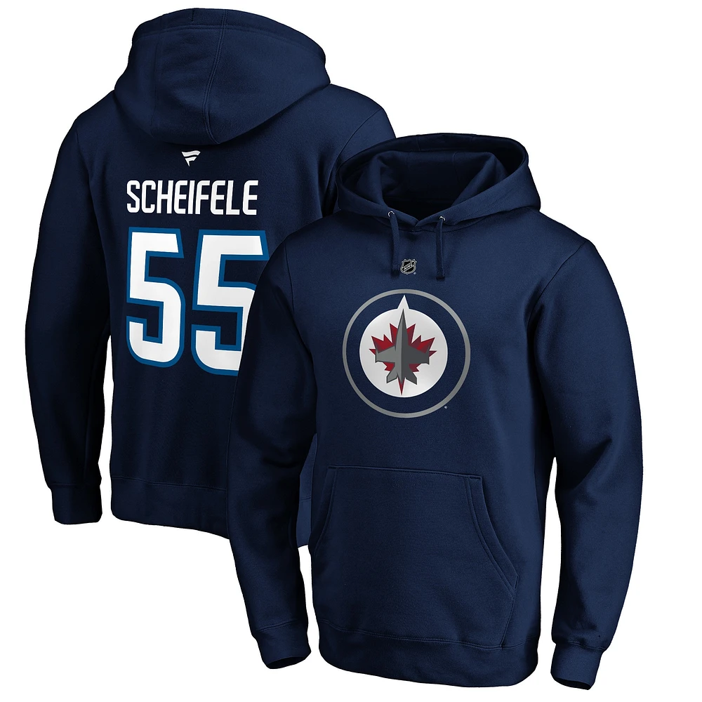 Fanatics Branded Mark Scheifele Navy Winnipeg Jets Nom et numéro du joueur authentique Stack - Chandail à capuchon