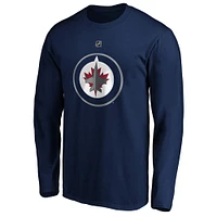 Men's Fanatics Mark Scheifele Navy Winnipeg Jets Authentic Stack Name & Number - Long Sleeve T-Shirt