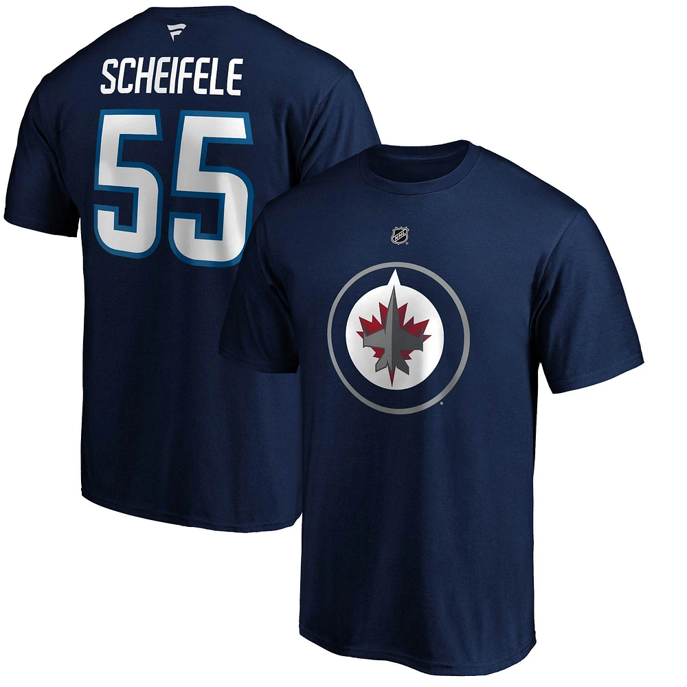 Men's Fanatics Mark Scheifele Navy Winnipeg Jets Logo Authentic Stack Name and Number - T-Shirt