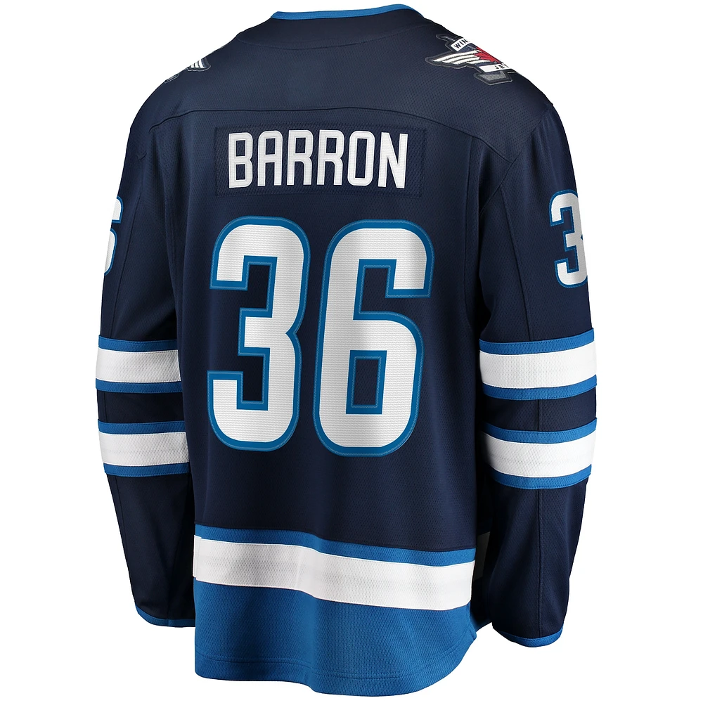 Fanatics pour hommes Morgan Barron Navy Jets de Winnipeg Accueil Premier Maillot joueur échappé