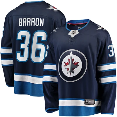 Fanatics pour hommes Morgan Barron Navy Jets de Winnipeg Accueil Premier Maillot joueur échappé