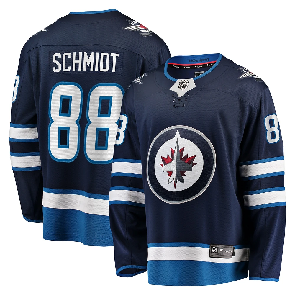 Maillot de joueur échappé Premier Breakaway Fanatics Nate Schmidt des Jets Winnipeg, bleu marine, pour hommes