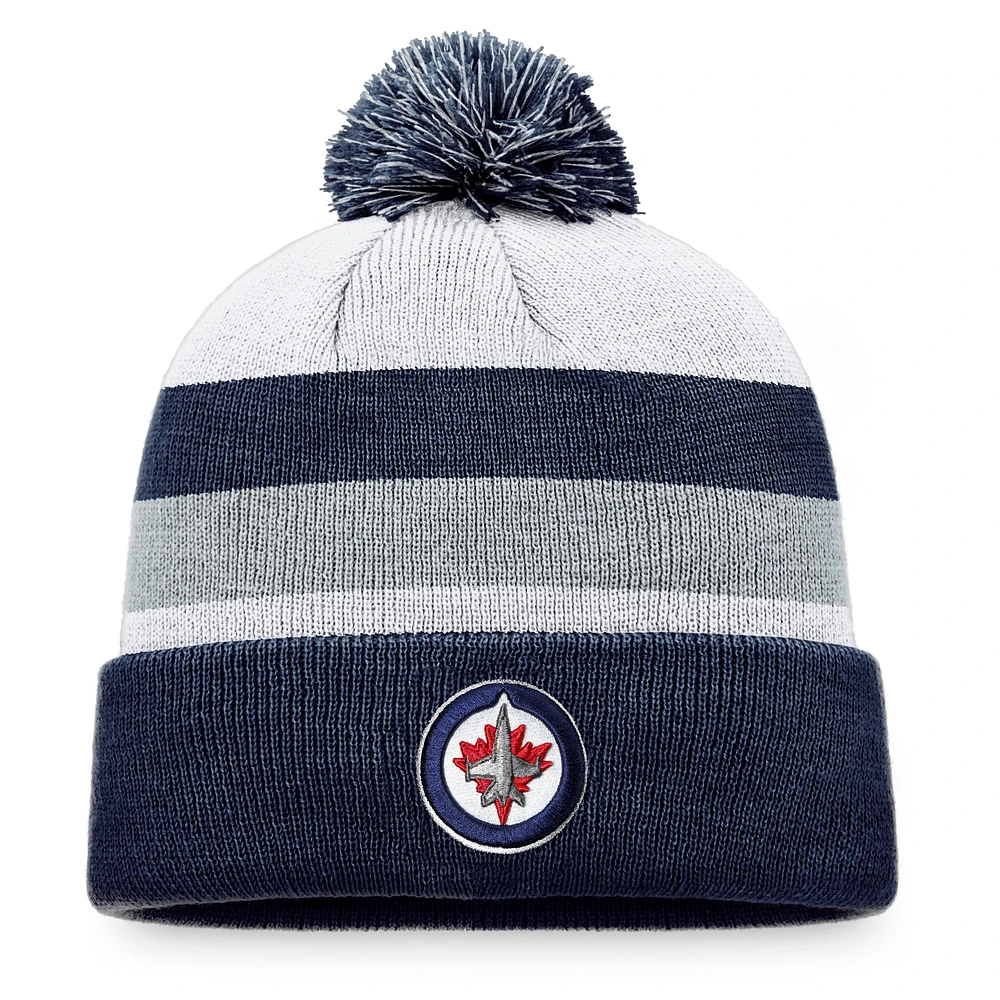 Men's Fanatics Navy/Gray Winnipeg Jets Fundamental Cuffed Knit Hat with Pom