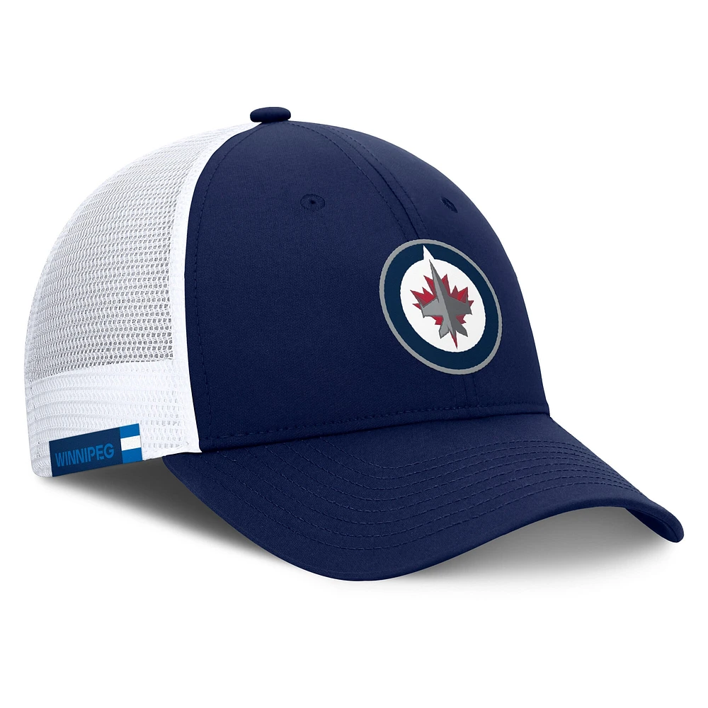 Casquette ajustable authentique Pro Rink pour homme Fanatics bleu marine/blanc des Jets de Winnipeg