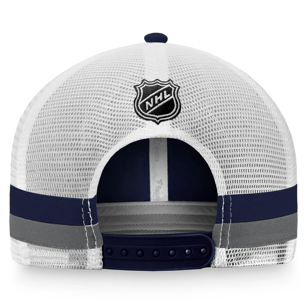 Men's Fanatics Navy/White Winnipeg Jets Fundamental Striped Trucker Adjustable Hat