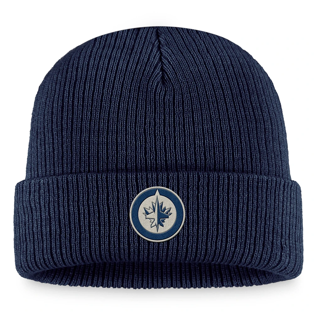 Fanatics pour hommes, bleu marine, Jets de Winnipeg, repêchage 2022 de la LNH - Bonnet en tricot à revers professionnel authentique