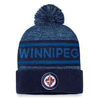 Bonnet en tricot à revers authentique Pro Fanatics Navy Jets de Winnipeg pour hommes avec pompon