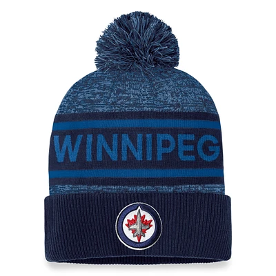 Men's Fanatics  Navy Winnipeg Jets Authentic Pro Cuffed Knit Hat with Pom