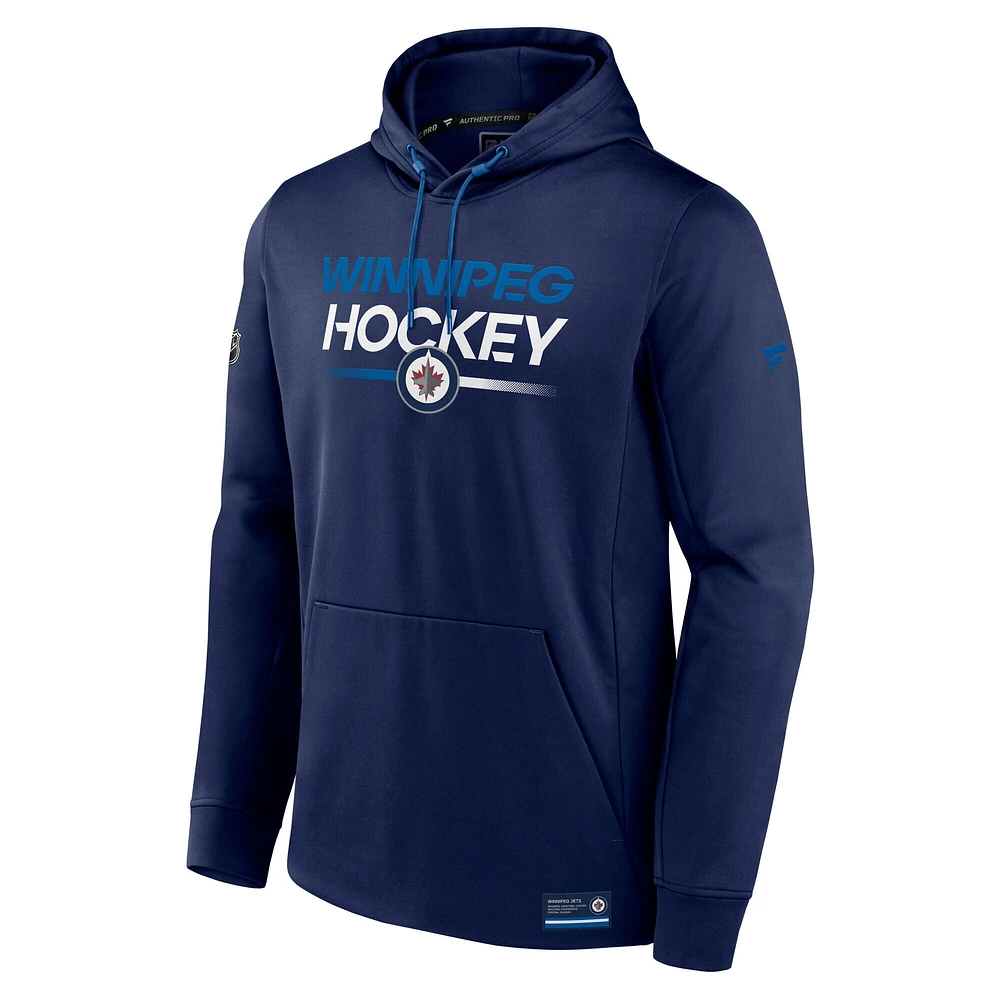 Sweat à capuche en molleton authentique Pro bleu marine Fanatics des Jets de Winnipeg pour homme