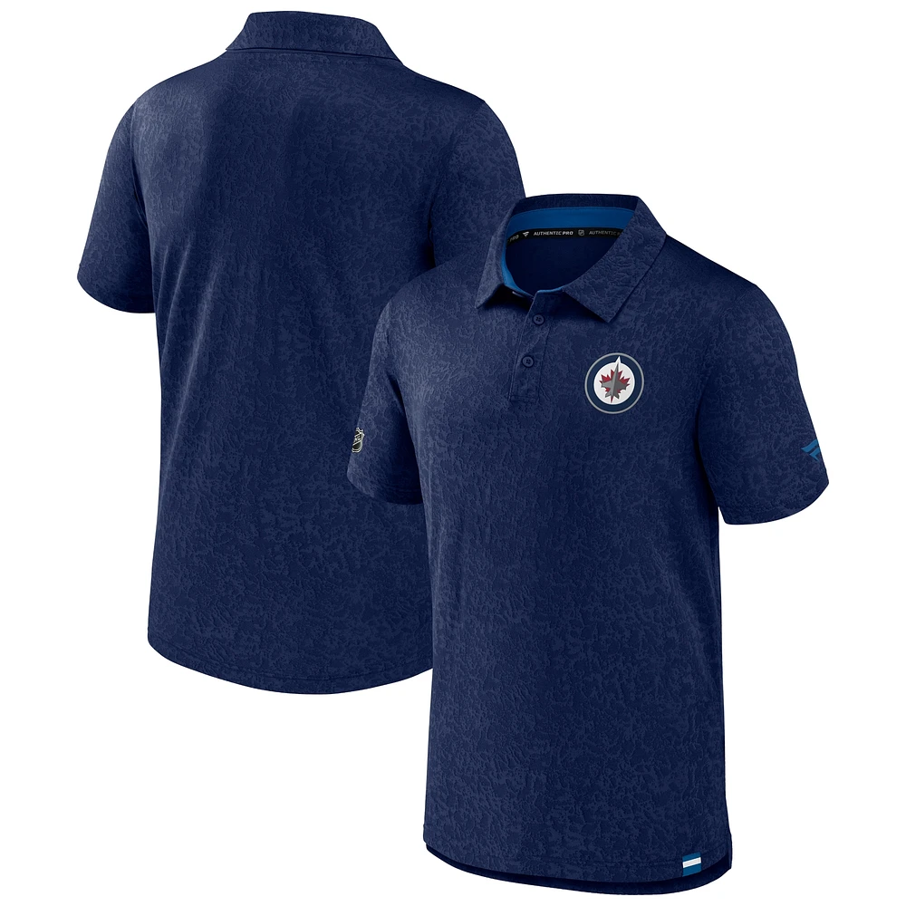 Polo jacquard authentique Pro Fanatics pour hommes, bleu marine, Jets de Winnipeg