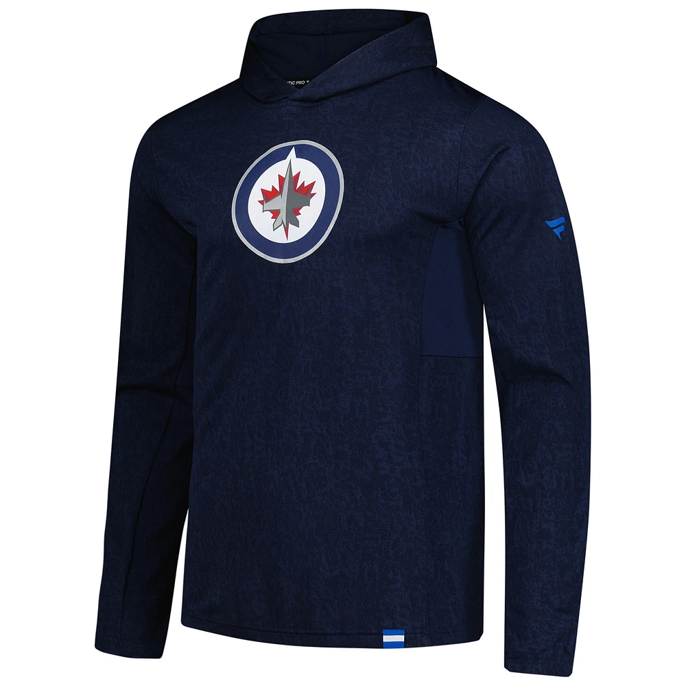 Sweat à capuche léger Authentic Pro pour homme Fanatics bleu marine Winnipeg Jets