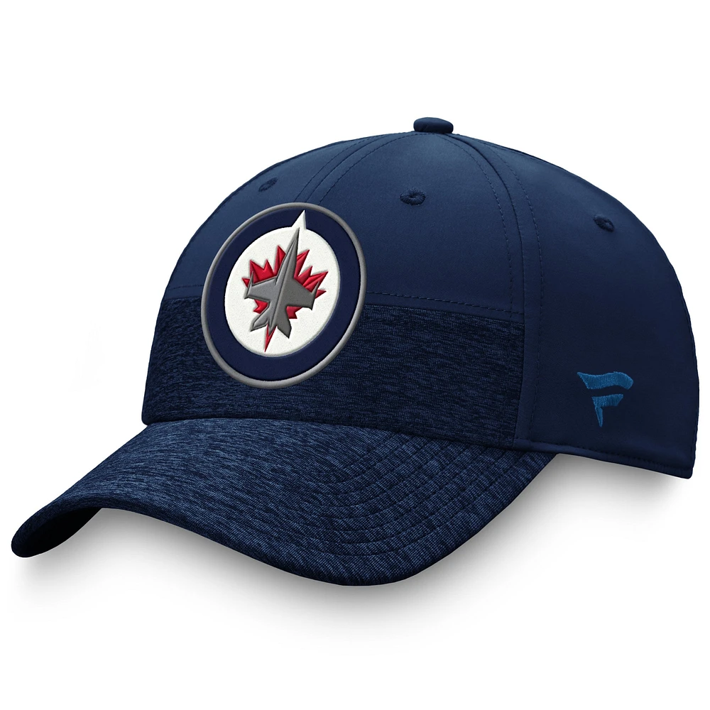 Casquette Flex 2 tons Authentic Pro Locker Room des Jets de Winnipeg bleu marine marque Fanatics pour homme