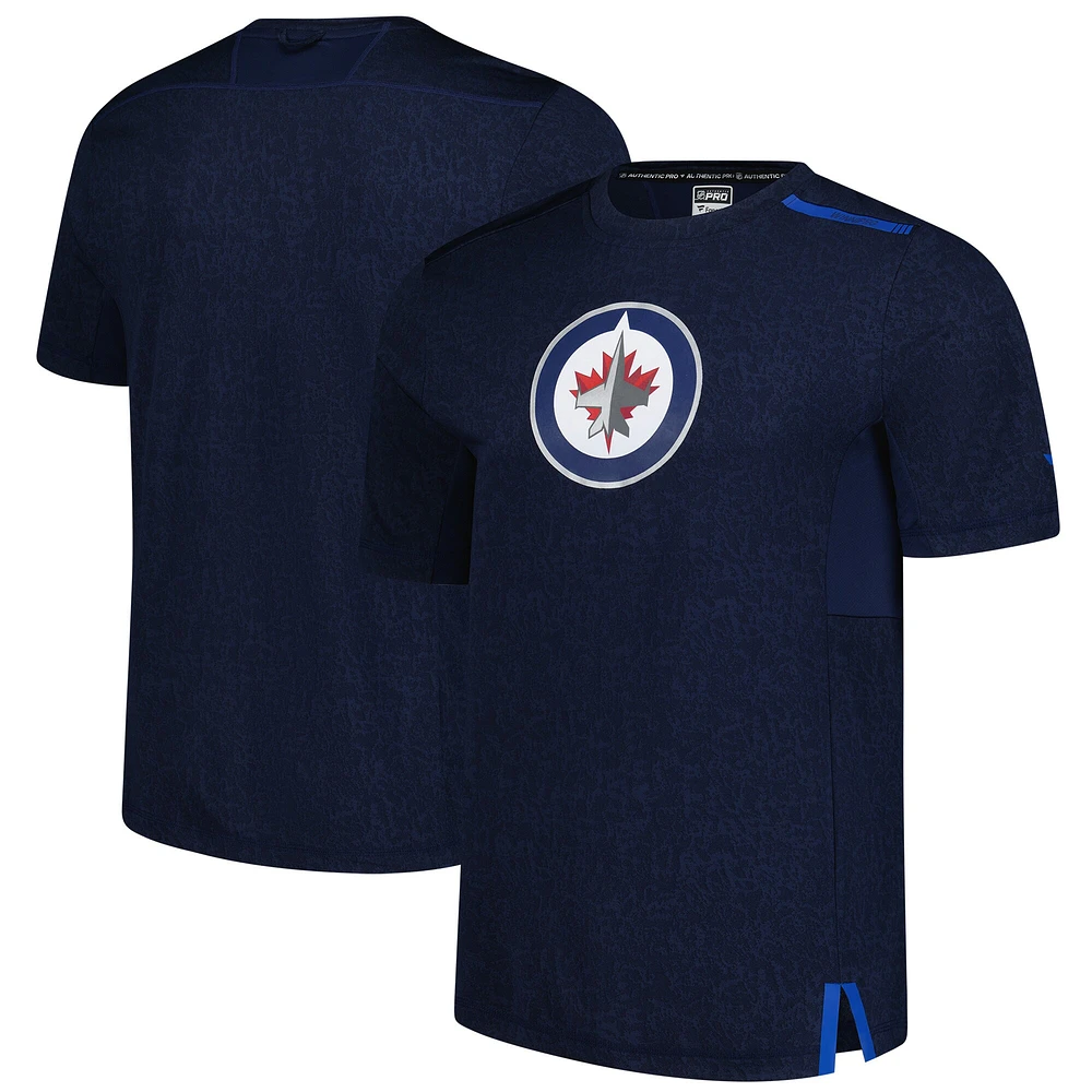 T-shirt authentique Pro Performance bleu marine pour homme Fanatics Winnipeg Jets