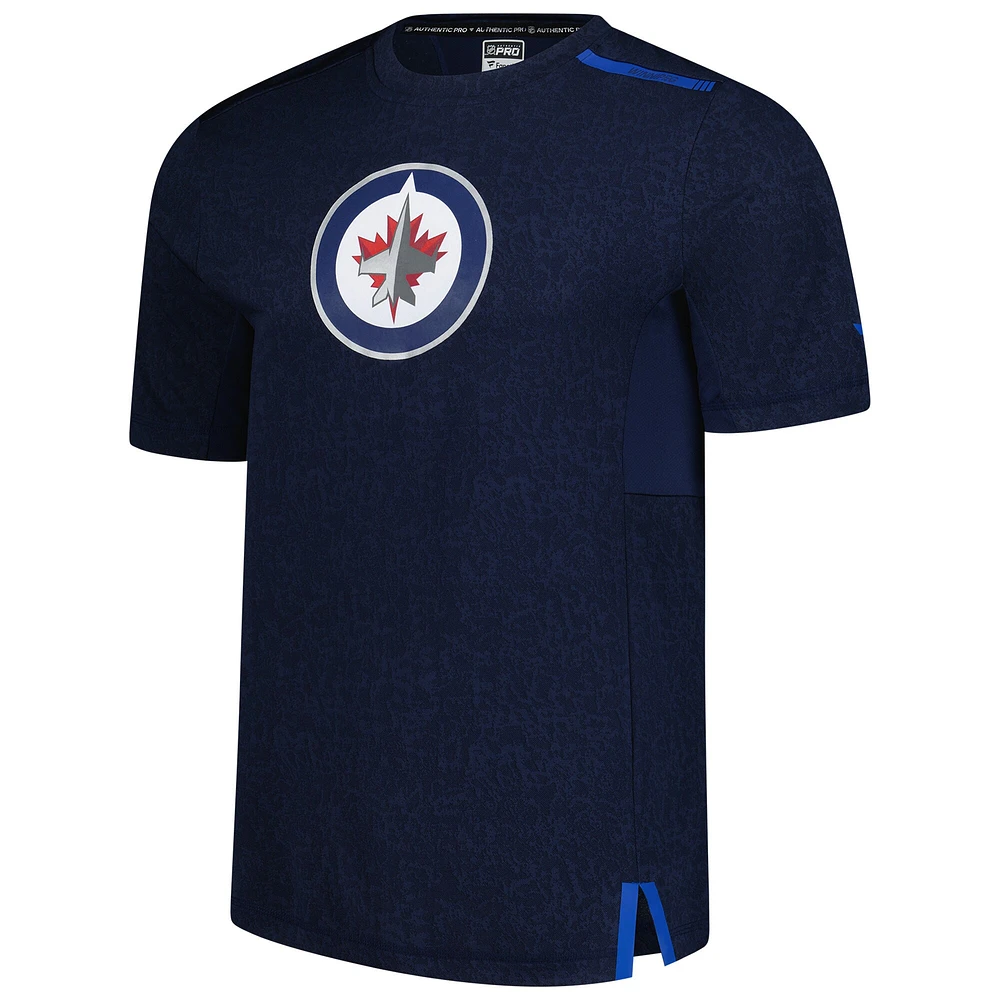 T-shirt authentique Pro Performance bleu marine pour homme Fanatics Winnipeg Jets