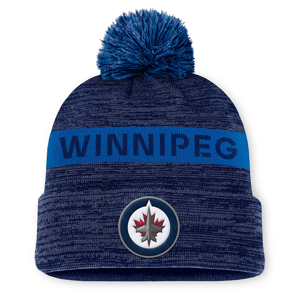 Bonnet en tricot à revers avec pompon authentique Pro Rink des Jets de Winnipeg Fanatics pour homme, bleu marine