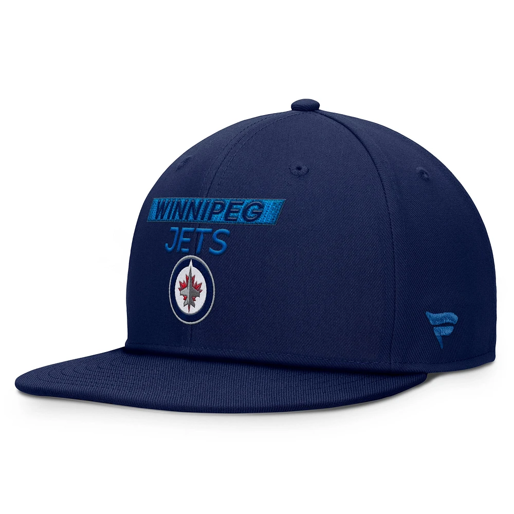 Casquette Snapback authentique Pro Rink Prime de Winnipeg Jets pour hommes de la marque Fanatics bleu marine