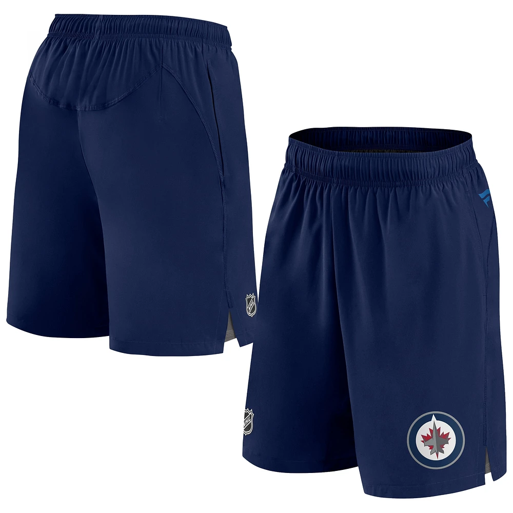 Short de patinoire professionnel authentique des Jets Winnipeg Fanatics pour hommes, bleu marine