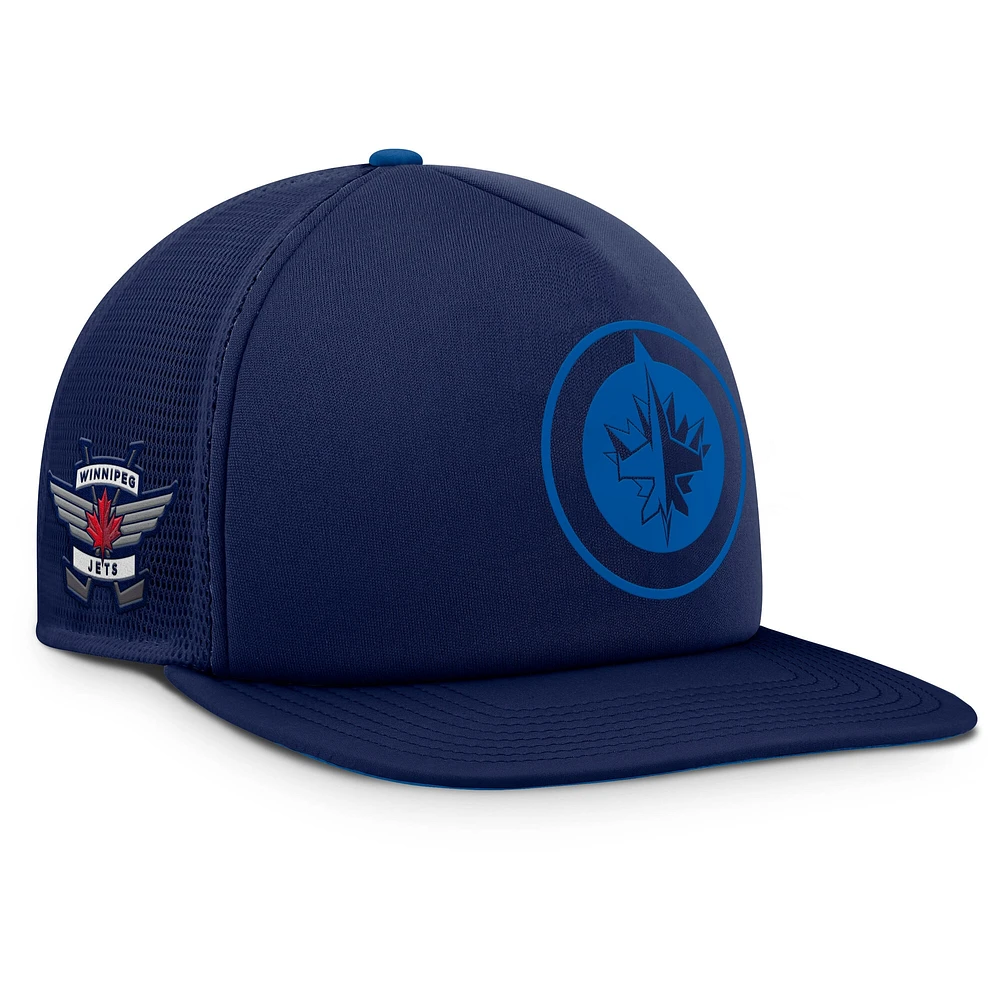 Casquette Snapback authentique Pro Rink des Jets de Winnipeg pour hommes de la marque Fanatics bleu marine