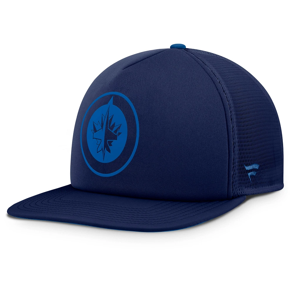 Casquette Snapback authentique Pro Rink des Jets de Winnipeg pour hommes de la marque Fanatics bleu marine