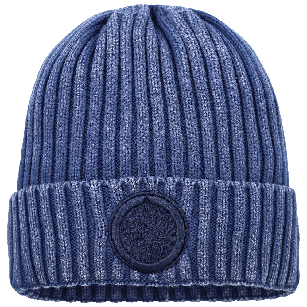 Bonnet en tricot à revers Authentic Pro Road pour hommes Fanatics bleu marine des Winnipeg Jets