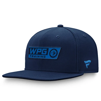 Casquette snapback authentique pour camp d'entraînement des Jets de Winnipeg Fanatics bleu marine pour homme