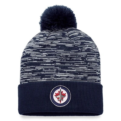 Bonnet en tricot à revers Fanatics Navy Winnipeg Jets Defender pour hommes avec pompon