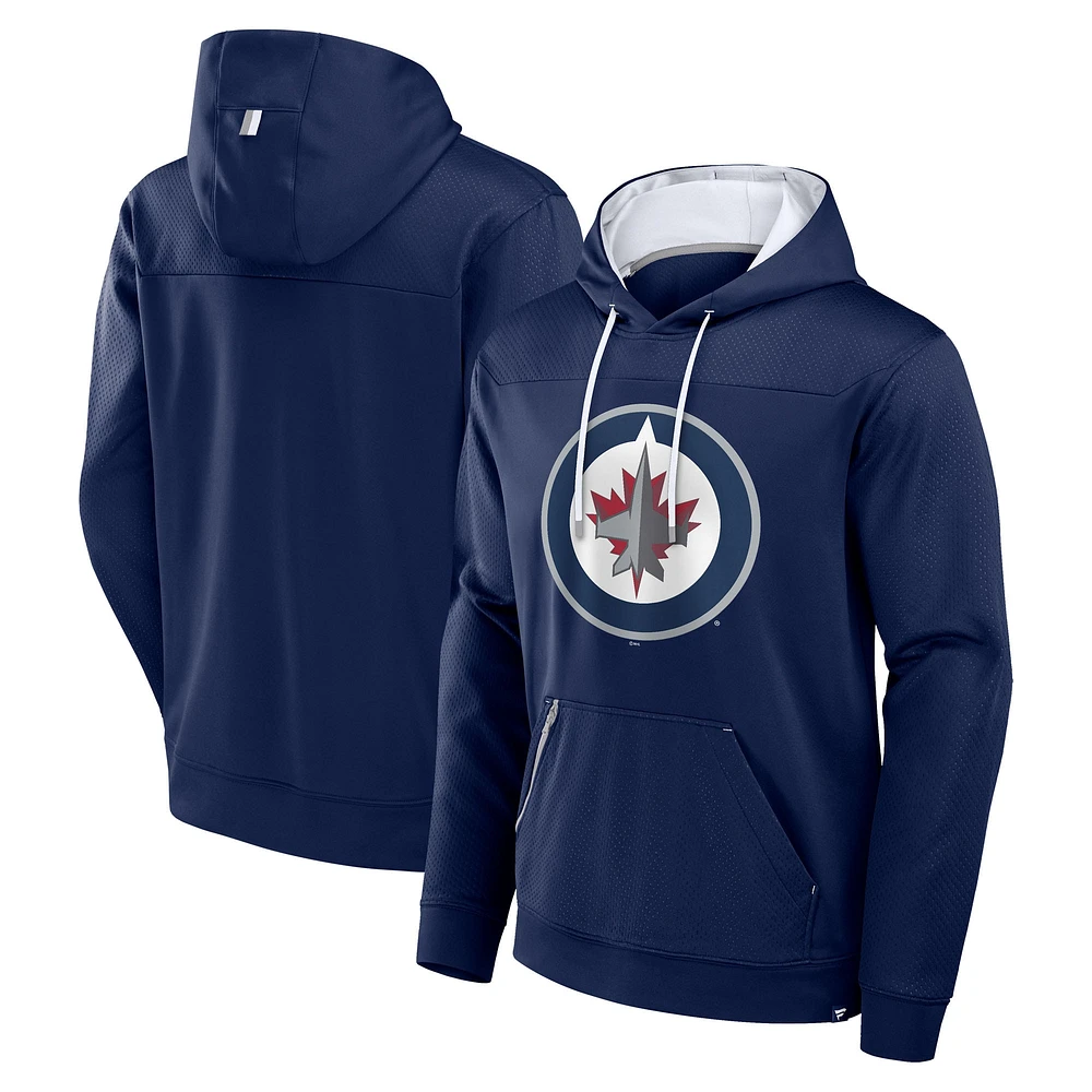 Sweat à capuche Fanatics bleu marine pour homme avec logo Defender des Winnipeg Jets