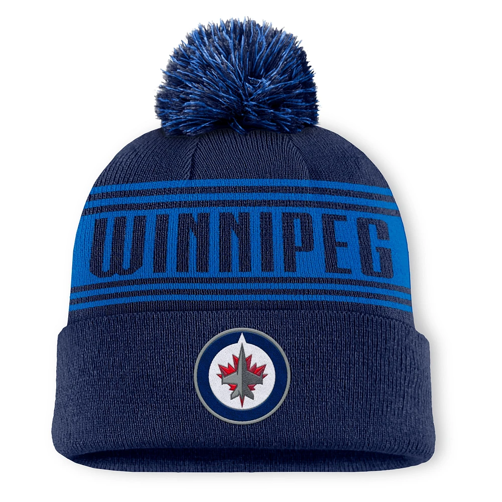 Bonnet en tricot bleu marine Enforcer de Winnipeg Jets avec pompon pour homme