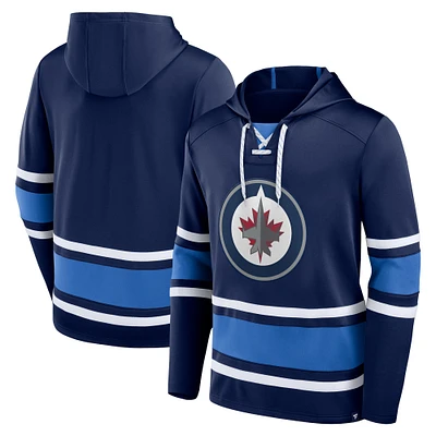 Chandail à capuchon lacets fondamental des Jets de Winnipeg Fanatics pour hommes, bleu marine