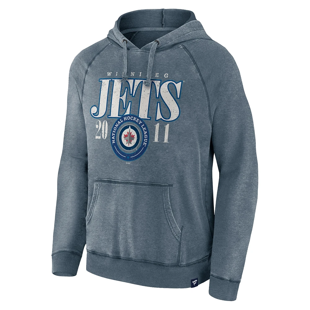 Men's Fanatics Navy Winnipeg Jets Heritage Vintage Pullover Hoodie